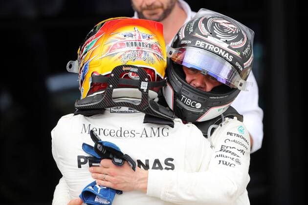British Grand Prix, Silverstone 13 - 16 July 2017 16.07.2017 - Race, Lewis Hamilton (GBR) Mercedes AMG F1 W08 race winner and 2nd place Valtteri Bottas (FIN) Mercedes AMG F1 W08 