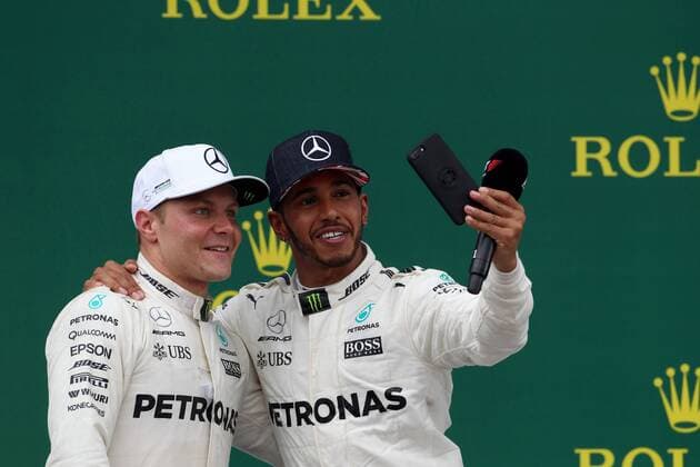 British Grand Prix, Silverstone 13 - 16 July 2017 16.07.2017 - Race, Lewis Hamilton (GBR) Mercedes AMG F1 W08 race winner and 2nd place Valtteri Bottas (FIN) Mercedes AMG F1 W08 