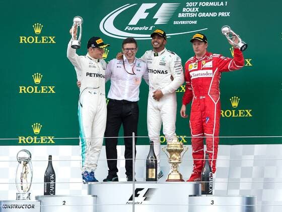 Podium, Valtteri Bottas; Lewis Hamilton; Mercedes Grand Prix, Kimi Raiikkoenen, Scuderia Ferrari, formula 1 GP, Great Britain in Silverstone 16.07.2017 Photo:mspb Vince Mignott Not free for England Podium, Valtteri Bottas; Lewis Hamilton; Kimi Raikkoenen, formula 1 GP, Great Britain
