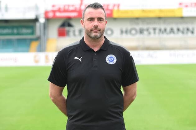Fußball 3. Liga, Porträttermin 2017 2018 Sportfreunde Lotte am 16.07.2017 im Frimo Stadion in Lotte Torwarttrainer Bastian Görrissen Goerrissen (Lotte) MT