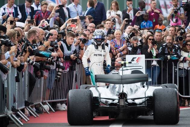 July 16th 2017, Silverstone, Northamptonshire, England; British Formula 1 Grand Prix, Race Day; Mercedes AMG Petronas Motorsport driver Valtteri Bottas climbs from his car in second place in parc ferme xTimxWilliamsx  ActionPlus11902595