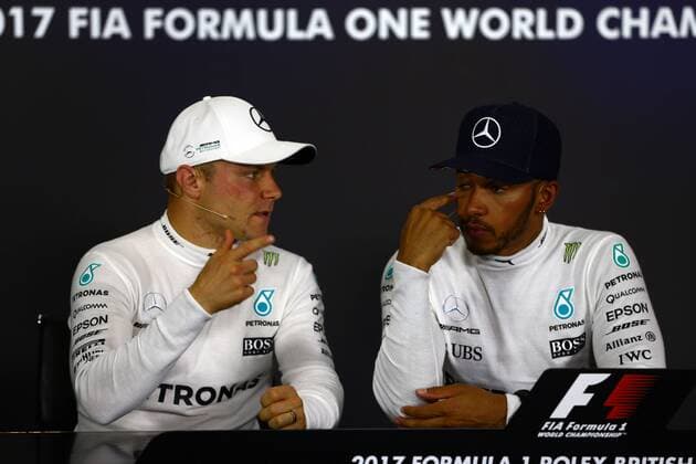 British Grand Prix, Silverstone 13 - 16 July 2017 16.07.2017 - Race, press conference PK Pressekonferenz Valtteri Bottas (FIN) Mercedes AMG F1 W08 and Lewis Hamilton (GBR) Mercedes AMG F1 W08 
