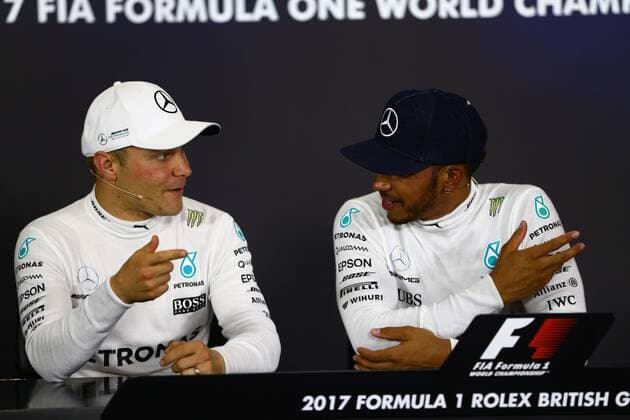 British Grand Prix, Silverstone 13 - 16 July 2017 16.07.2017 - Race, press conference PK Pressekonferenz Valtteri Bottas (FIN) Mercedes AMG F1 W08 and Lewis Hamilton (GBR) Mercedes AMG F1 W08 