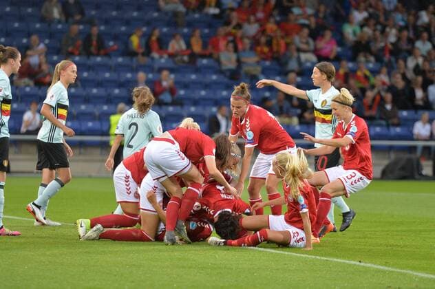 Jubel, Freuen, celebrate, happy, cheer , Goal Celebration Dänemark nach 1:0, Fussball, UEFA Women s EURO 2017, Dänemark - Belgien, xmkx