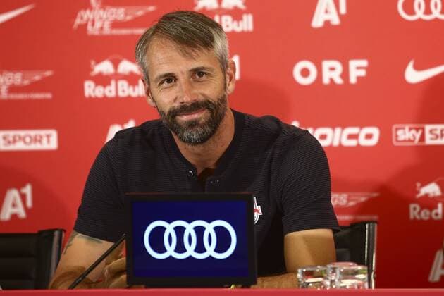 SOCCER - CL, qualification, RBS vs Hibernians SALZBURG,AUSTRIA,18JUL.17 - SOCCER - UEFA Champions League, qualification, Red Bull Salzburg FC Hibernians, preview, press conference PK Pressekonferenz RBS. Image shows head coach Marco Rose (RBS). GEPAxpictures xFelixxRoittner