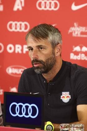 SOCCER - CL, qualification, RBS vs Hibernians SALZBURG,AUSTRIA,18JUL.17 - SOCCER - UEFA Champions League, qualification, Red Bull Salzburg FC Hibernians, preview, press conference PK Pressekonferenz RBS. Image shows head coach Marco Rose (RBS). GEPAxpictures xFelixxRoittner