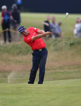 July 19th 2017, Royal Birkdale Golf Club, Southport, England; The 146th Open Golf Championship, Final Practice Day; 2008 Open Champion Padraig Harrington (IRE) fires his approach to the green on the tenth hole xDavidxBlunsdenx  ActionPlus11903723
