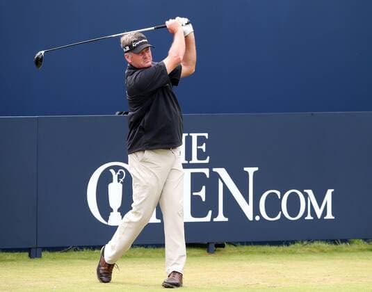July 19th 2017, Royal Birkdale Golf Club, Southport, England; The 146th Open Golf Championship, Final Practice Day; Todd Hamilton (USA) plays his tee shot on the first hole xDavidxBlunsdenx  ActionPlus11903730