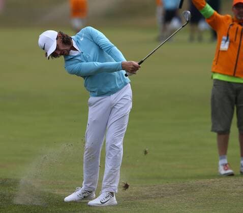 July 19th 2017, Royal Birkdale Golf Club, Southport, England; The 146th Open Golf Championship, Final Practice Day; Tommy Fleetwood (ENG) strikes his approach shot to the third green xDavidxBlunsdenx  ActionPlus11903720