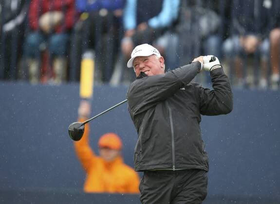 20th July 2017, Royal Birkdale Golf Club, Southport, England; The 146th Open Golf Championship ; First round ; Mark O Meara (USA) hits the opening shot of the tournament from the first tee at 635am xDavidxBlunsdenx  ActionPlus11903869