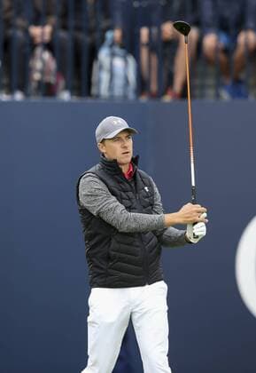 20th July 2017, Royal Birkdale Golf Club, Southport, England; The 146th Open Golf Championship ; First round ; Jordan Spieth (USA) follows his shot from the tee of the first hole during the first round of the Open Championship xDavidxBlunsdenx  ActionPlus11903898
