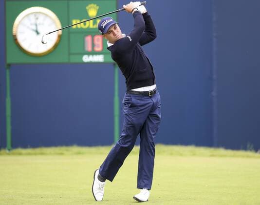 20th July 2017, Royal Birkdale Golf Club, Southport, England; The 146th Open Golf Championship ; First round ; Justin Thomas (USA) follows his shot from the tee of the first hole during the first round of the Open Championship xDavidxBlunsdenx  ActionPlus11903905