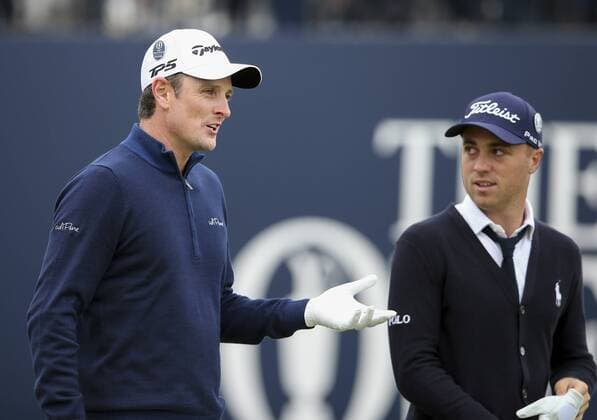 20th July 2017, Royal Birkdale Golf Club, Southport, England; The 146th Open Golf Championship ; First round ; Justin Rose (ENG) chats with Justin Thomas (USA) as they walk from the first tee xDavidxBlunsdenx  ActionPlus11903906