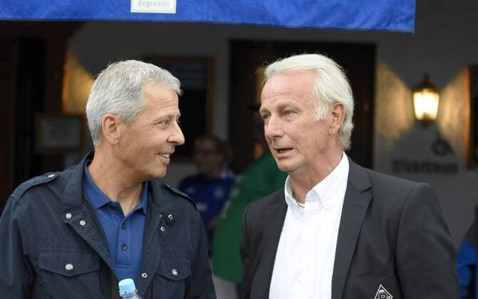 20.07.2017, Fussball 1.Bundesliga 2017 2018, Saisonvorbereitung, Borussia Mönchengladbach - OGC Nizza, in Rottach Egern, v.li: Trainer Lucien Favre (Nizza) und Vizepräsident Rainer Bonhof (Borussia Mönchengladbach) 