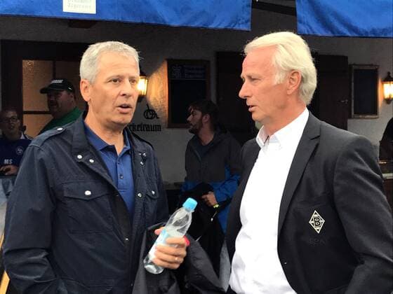 20.07.2017, Fussball 1.Bundesliga 2017 2018, Saisonvorbereitung, Borussia Mönchengladbach - OGC Nizza, in Rottach Egern, v.li: Trainer Lucien Favre (Nizza) und Vizepräsident Rainer Bonhof (Borussia Mönchengladbach) 