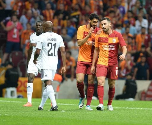 Tolga Cigerci (L) and Sinan Gumus (R) of Galatasaray during the UEFA Europaleague Qualifier 3rd round, 2nd leg match between Galatasaray and Ostersund at Turk Telekom Arena in Istanbul , Turkey on July 20, 2017. 