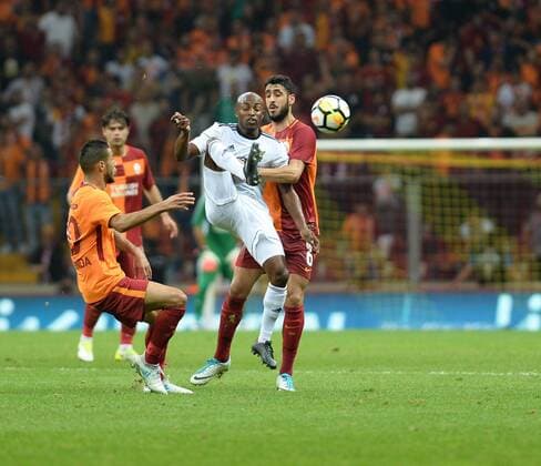 Younes Belhanda and Tolga Cigerci of Galatasaray during the UEFA Europaleague Qualifier 3rd round, 2nd leg match between Galatasaray and Ostersund at Turk Telekom Arena in Istanbul , Turkey on July 20, 2017. 