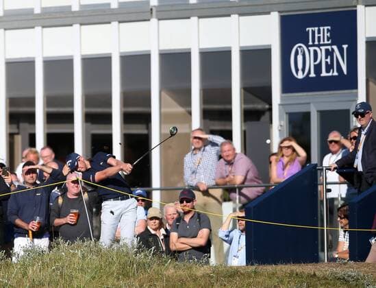 20th July 2017, Royal Birkdale Golf Club, Southport, England; The 146th Open Golf Championship, First round; Daniel Berger (USA) hits a recovery shot from the left rough in front of a hospitality pavilion on the 15th hole xDavidxBlunsdenx  ActionPlus11904113