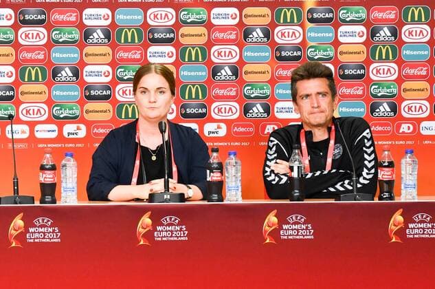 Pressekonferenz Dänemark nach 1:0 Niederlage Nils Nielsen (Daenemark, Denmark) (Coach) frustriertes Gesicht, Fussball, UEFA Women s EURO 2017, Niederlande - Dänemark, xmkx