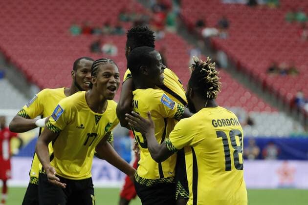 Jamaica s players celebrate after scoring a goal during their soccer match between Jamaica and Canada, for the Gold Cup, held at the Stadium of the University of Phoenix, Arizona, USA, on 20 July 2017. JAMAICA VS CANADA !ACHTUNG: NUR REDAKTIONELLE NUTZUNG!  Copyright: xJoséxMéndezx COP05 20170721-636361996674771043