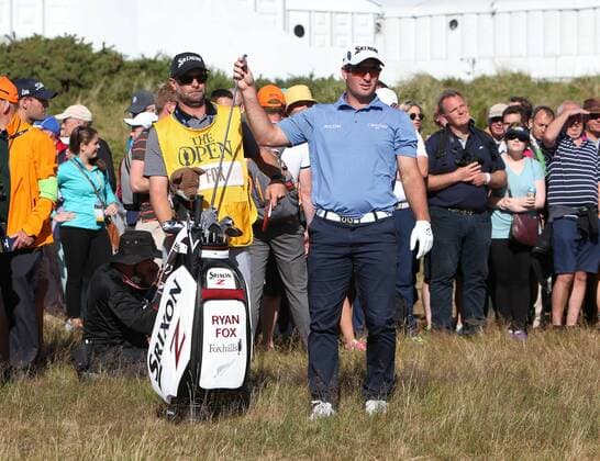 20th July 2017, Royal Birkdale Golf Club, Southport, England; The 146th Open Golf Championship, First round; Ryan Fox (NZ) consults his caddie on the 15th hole before playing his second shot xDavidxBlunsdenx  ActionPlus11904420