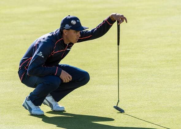 20th July 2017, Royal Birkdale Golf Club, Southport, England; The 146th Open Golf Championship, First round; Rickie Fowler (USA) lines up his putt on the 18th green xDavidxBlunsdenx  ActionPlus11904427