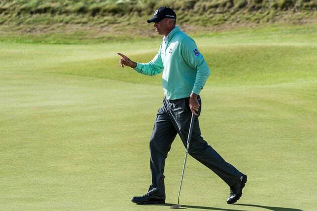 20th July 2017, Royal Birkdale Golf Club, Southport, England; The 146th Open Golf Championship, First round; Matt Kuchar (USA) reacts to his putt on the 18th green xDavidxBlunsdenx  ActionPlus11904430