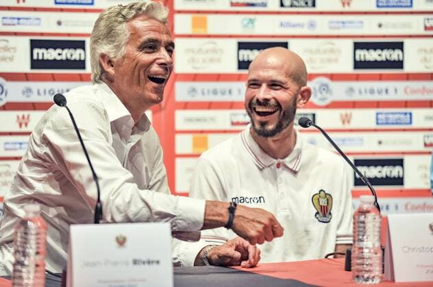 Christophe Jallet (OGC Nice) - Jean Pierre Rivere (president de l OGC Nice) FOOTBALL : Christophe Jallet nouvelle recrue de l OGC Nice - Nice - 21 07 2017 NorbertScanella Panoramic 