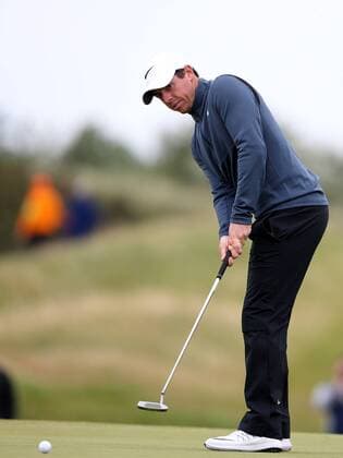 21st July 2017, Royal Birkdale Golf Club, Southport, England; The 146th Open Golf Championship, second round; Rory McIlroy (NIR) rolls his birdie putt on the 9th green xDavidxBlunsdenx  ActionPlus11904447
