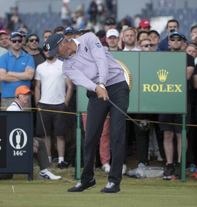 Matt Kuckar hits a tee shot at the 146th Open Championship at Royal Birkdale Golf Club in Southport, England on July 22, 2017.  LON2017072304 HugoxPhilpott