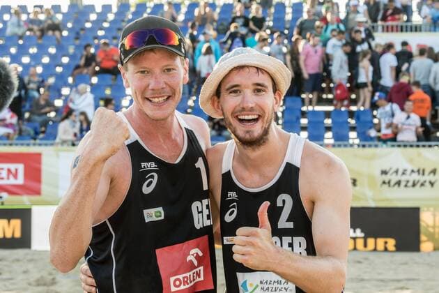 FIVB World Tour - Olsztyn 4-Star Open am 22.07.2017 Markus Boeckermann, Lars Flueggen (GER); FIVB World Tour - Olsztyn 4-Star Open am 22.07.2017, Olsztyn (Polen). xPWx