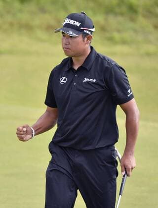 Golf: Matsuyama 7 back going into final round of British Open Hideki Matsuyama of Japan pumps his fist after making birdie on the 17th hole during the third round of the British Open at Royal Birkdale Golf Club in Southport, England, on July 22, 2017. Matsuyama shot a 4-under 66 to sit in a tie for fifth at 4 under for the tournament, seven strokes behind leader Jordan Spieth of the United States. 