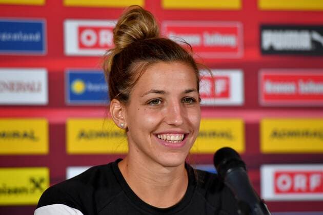 SOCCER - UEFA EURO EM Europameisterschaft Fussball 2017 WAGENINGEN,NETHERLANDS,23.JUL.17 - WOMEN SOCCER - UEFA Women s European Championship EM Europameisterschaft 2017, press conference PK Pressekonferenz team AUT. Image shows Lisa Makas (AUT). GEPAxpictures xFlorianxErtl