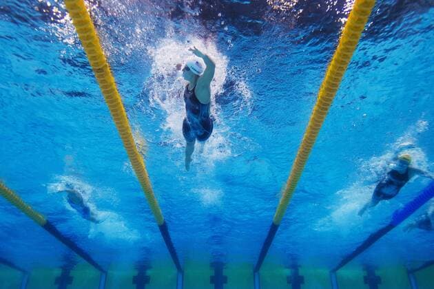 170723 USA:s Katie Ledecky tävlar i kvalet pa 400 meter frisim under sim-VM den 23 juli 2017 i Budapest.  Copyright: JOELxMARKLUND BB170723JM087
