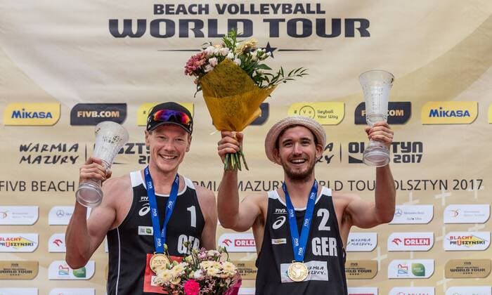 Bilder des Tages - SPORT FIVB World Tour - Olsztyn 4-Star Open am 23.07.2017 Markus Boeckermann, Lars Flueggen (GER); FIVB World Tour - Olsztyn 4-Star Open am 23.07.2017, Olsztyn (Polen). xPWx