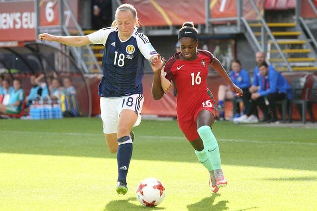Rachel McLauchlan of Scotland women, Diana Silva of Portugal women during the UEFA WEURO 2017 Group D group stage match between Scotland and Portugal at the Sparta stadium Het Kasteel on July 23, 2017 in Rotterdam, The Netherlands Women: Scotland v Portugal UEFA WEURO 2017 2017 2018 xVIxVIxImagesx xTomxBodexMultimediaxIVx 8296101