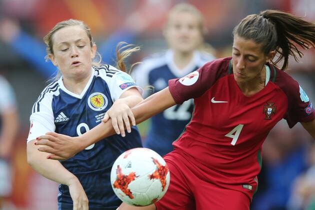 Caroline Weir of Scotland women, Silvia Rebelo of Portugal women during the UEFA WEURO 2017 Group D group stage match between Scotland and Portugal at the Sparta stadium Het Kasteel on July 23, 2017 in Rotterdam, The Netherlands Women: Scotland v Portugal UEFA WEURO 2017 2017 2018 xVIxVIxImagesx xTomxBodexMultimediaxIVx 8296758