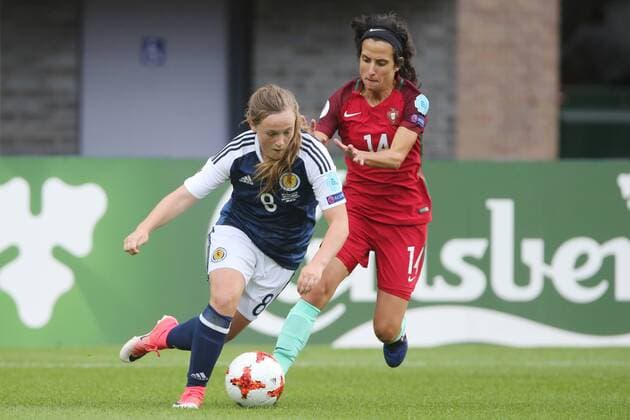 Erin Cuthbert of Scotland women, Dolores Silva of Portugal women during the UEFA WEURO 2017 Group D group stage match between Scotland and Portugal at the Sparta stadium Het Kasteel on July 23, 2017 in Rotterdam, The Netherlands Women: Scotland v Portugal UEFA WEURO 2017 2017 2018 xVIxVIxImagesx xTomxBodexMultimediaxIVx 8296974