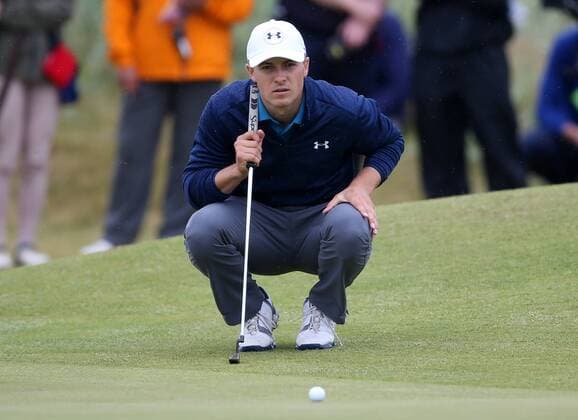 23rd July 2017, Royal Birkdale Golf Club, Southport, England; The 146th Open Golf Championship, fourth round ; Jordan Spieth (USA) lines up his eagle putt on the 15th green xDavidxBlunsdenx  ActionPlus11905754