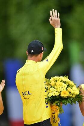 PARIS, FRANCE - JULY 23 : FROOME Christopher of Team Sky pictured during the podium ceremony after stage 21 of the 104th edition of the 2017 Tour de France cycling race, a stage of 103 kms between Montgeron and Paris Champs-Elysees on July 23, 2017 in Paris, France, 23 07 17 CYCLISME : Tour de France 2017 - Etape 21 - Montgeron to paris champs elysees - 23 07 2017 PHOTONEWS PANORAMIC 