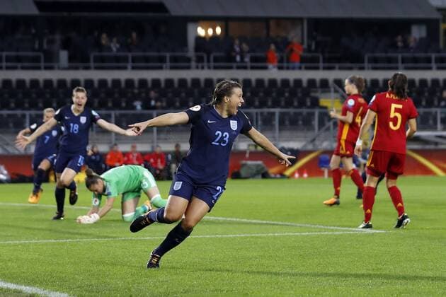 (L-R) Jordan Nobbs of England women, Ellen White of England women, goalkeeper Sandra Panos of Spain women, Francesca Kirby of England women, Irene Paredes of Spain women, Andrea Pereira of Spain women during the UEFA WEURO 2017 Group D group stage match between England and Spain at the Rat Verlegh stadium on July 23, 2017 in Breda, The Netherlands Women: England v Spain UEFA WEURO 2017 2017 2018 xVIxVIxImagesx xMauricexvanxSteenxIVx 8297614