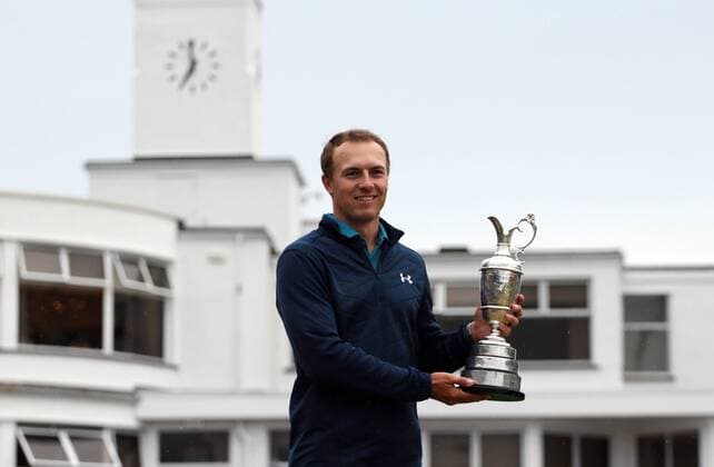 American Jordan Spieth holds the Claret jug after victory at the 146th Open Championship at Royal Birkdale Golf Club, Southport on July 23, 2017. Spieth won in a combined score of 268, twelve under par.  LON2017072311 HUGOxPHILPOTT