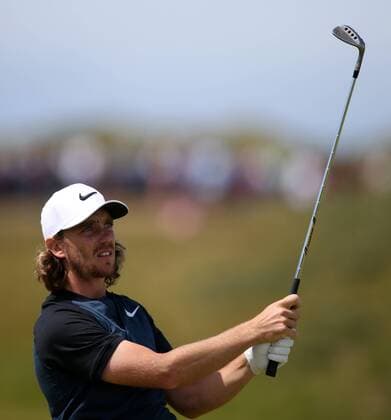 23rd July 2017, Royal Birkdale Golf Club, Southport, England; The 146th Open Golf Championship, fourth round ; Tommy Fleetwood (ENG) follows the flight of his pitch shot to the flag on the 8th green xDavidxBlunsdenx  ActionPlus11905777