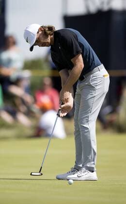 23rd July 2017, Royal Birkdale Golf Club, Southport, England; The 146th Open Golf Championship, fourth round ; Tommy Fleetwood (ENG) follows his birdie putt to the hole on the 8th green xDavidxBlunsdenx  ActionPlus11905779