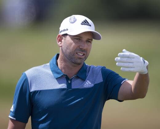 23rd July 2017, Royal Birkdale Golf Club, Southport, England; The 146th Open Golf Championship, fourth round ; Sergio Garcia (ESP) reacts to his second shot on the 8th hole xDavidxBlunsdenx  ActionPlus11905883