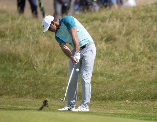 23rd July 2017, Royal Birkdale Golf Club, Southport, England; The 146th Open Golf Championship, fourth round ; Brooks Koepka (USA) hits his second shot to the green on the 15th hole xDavidxBlunsdenx  ActionPlus11905900