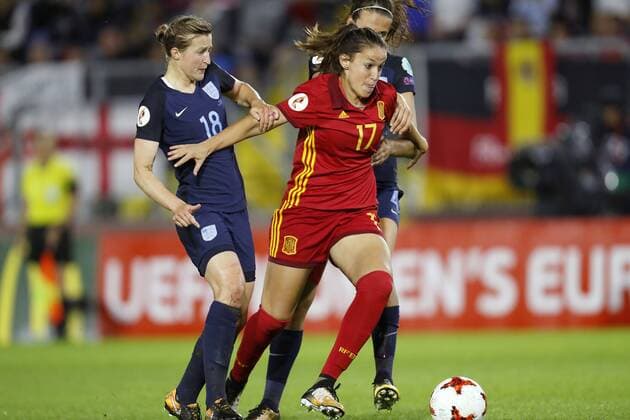 (L-R) Ellen White of England women, Olga Garcia of Spain women, Jill Scott of England women during the UEFA WEURO 2017 Group D group stage match between England and Spain at the Rat Verlegh stadium on July 23, 2017 in Breda, The Netherlands Women: England v Spain UEFA WEURO 2017 2017 2018 xVIxVIxImagesx xMauricexvanxSteenxIVx 8298593