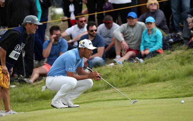 23rd July 2017, Royal Birkdale Golf Club, Southport, England; The 146th Open Golf Championship, fourth round ; Chan Kim (KOR) looks at the line of his putt for par on the 11th green xDavidxBlunsdenx  ActionPlus11905914