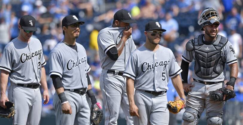 July 23, 2017 - Kansas City, MO, USA - Chicago White Sox relief pitcher Gregory Infante waits to be relieved in the ninth against the Kansas City Royals on Sunday, July 23, 2017 at Kauffman Stadium in Kansas City, Mo. Chicago White Sox vs. Kansas City Royals - ZUMAm67_ 20170723_zaf_m67_028 Copyright: xJohnxSleezerx