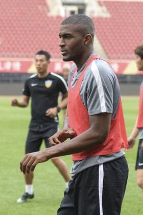 French football star Anthony Modeste takes part in a training session of Tianjin Quanjian Football Club in Tianjin, China, 15 July 2017. Anthony Modeste  pbu653105_24
